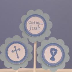 God Bless Blue Cross Cupcake Toppers