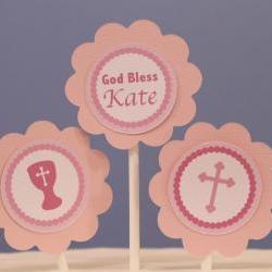 God Bless Pink Cupcake Toppers